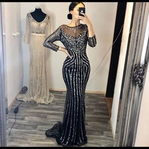 Black and Silver Long Sleeve Dress